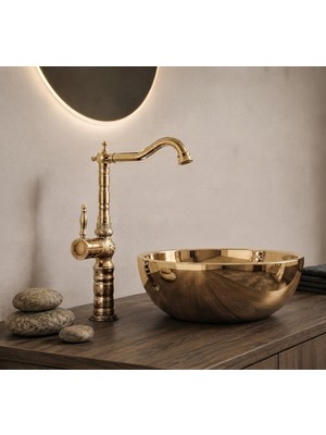 Titanium Design Gold Desenli Rustik Çanak Lavabo Bataryası