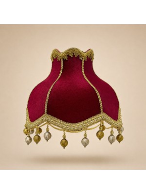 Dekovien Kırmızı Kadife Gold İşlemeli El Yapımı Vintage Abajur Şapkası 30x27cm LAMBADER İÇİN UYUMLU DEĞİLDİR !