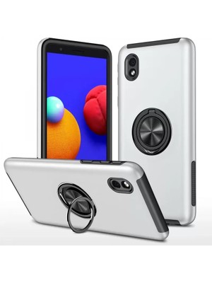 TeknoKapsül Newface Samsung Galaxy A01 Core Kılıf Elit Yüzüklü Kapak - Gümüş