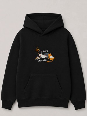 Enb1r Moda Unisex Kapüşonlu Sweatshirt Kanguru Cepli Oversize Rahat Kalıp Günlük Spor Şık Sweat