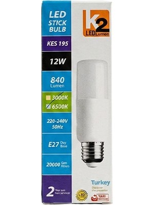 TeknoKapsül K2 E27 12W Stıck Beyaz LED Ampul 1 Adet
