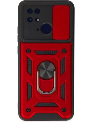 TeknoKapsül Newface Xiaomi Redmi 10C Kılıf Pars Lens Yüzüklü Silikon - Kırmızı