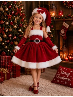 Küçük Kızlar Için Noel Baba Kostümü, Kırmızı Noel Elbisesi, Yeni Yıl Elbisesi