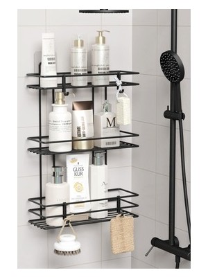TeknoKapsül 3 Katlı Banyo Rafı, Duş Şampuanlık ve Duvar Düzenleyici Özellikleri ile