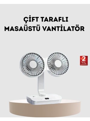 TeknoKapsül Kablosuz USB Şarjlı 720° Döner Masaüstü Fan – Çift Taraflı Serinlik ve Gece Lambası