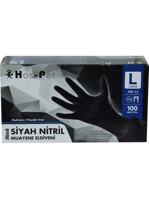 TeknoKapsül Pudrasız Siyah Nitril Eldiven Büyük Boy (L) 100 Lü Paket