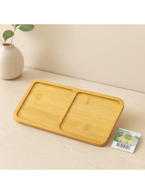 TeknoKapsül Bambu Ahşap 2 Bölmeli Dikdörtgen Mini Tepsi - 12X23.4 cm