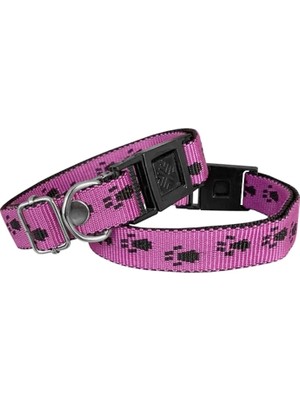 TeknoKapsül Köpek Tasması Patili Dokuma 2 cm - Min: 30 cm - Max: 50 cm Koyu Pembe