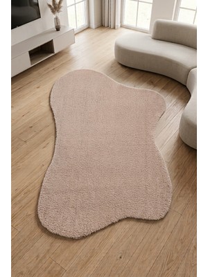 Colore Home Puffy Bej Amorf Taş Desen Peluş Halı Yumuşak Puf Stone Halı