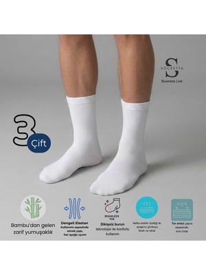 Socketta 3'lü Beyaz Erkek Business Bambu Dikişsiz Esnek Çift Kat Kışlık Soket Çorap - Premium