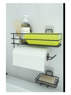 TeknoKapsül Metal Sabunluk ve Kağıt Havlu Tutacağı ile Banyo Rafı Seti