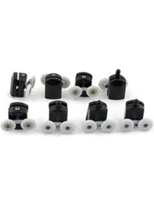 Candan 8'li Siyah Cam Duşakabin Tekerleği Çiftli Takım 8'li Parça 22 mm