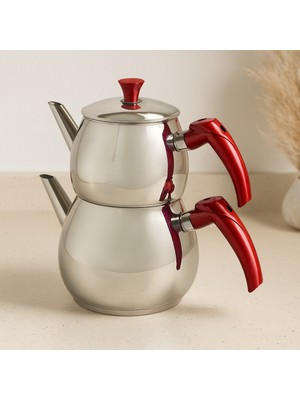 TeknoKapsül Büyük Aile Çelik Çaydanlık Seti (Üst 1.2l / Alt 2l)