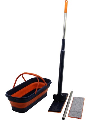 TeknoKapsül Kendinden Sıkmalı Katlanır - Tekerli Kovalı Mop Seti Yedek BEZLİ360° BAŞLIK=11.5X41CM- SAP:130CM