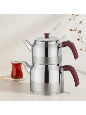 TeknoKapsül Çelik Çaydanlık Seti Aile Boy 1.5l + 3l Kendinden Süzgeçli