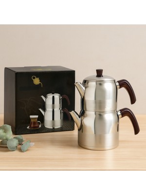 TeknoKapsül Çelik Mini Çaydanlık Seti - Çift Kapaklı 1l/1.5l Kendinden Süzgeçli