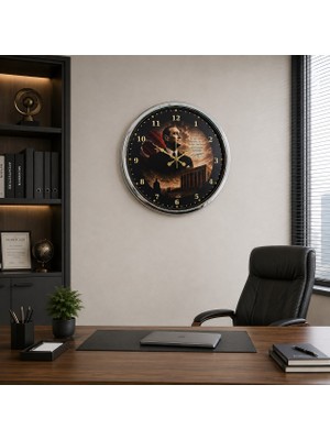 TeknoKapsül Krom Cumhuriyet Yıldızı 40 x 40 cm Metal Atatürk Duvar Saati