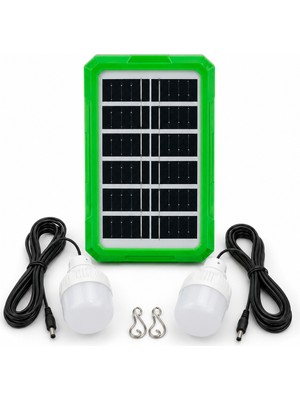 TeknoKapsül 6V 3.5W Solar Panel Sistemli Taşınabilir Aydınlatma Seti – 2 LED Ampullü Kamp Lambası