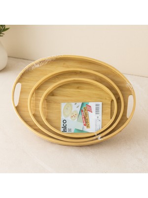 TeknoKapsül Oval Bambu Ahşap Tepsi Seti 3'lü (20X29, 26X36, 31X45 Cm)