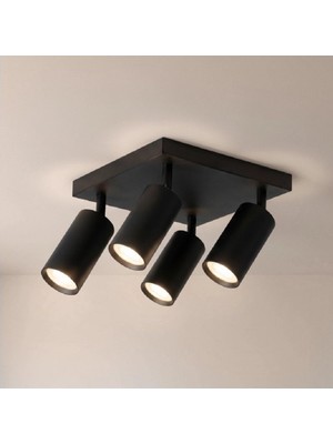 Riolight Riolıght Modern1 Siyah1 Kare1 4XGU10 Hareketli Başlık LED Spot Avize(Ampul Dahil) 30CMX30CM