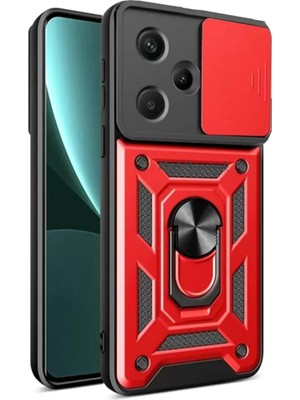 TeknoKapsül Newface Xiaomi Redmi Note 13 Pro Plus Kılıf Pars Lens Yüzüklü Silikon - Kırmızı