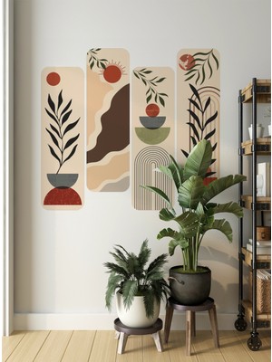 S Digital Bohem Tarzı 4'lü Dekoratif Duvar Sticker Seti – 27X90 cm – Salon, Mutfak ve Antre Uyumlu - Kendinden Yapışkanlı Mat Pvc Folyo