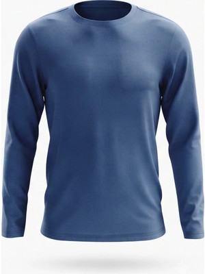 Kiagu T-Shirt Erkek Çocuk Basic Indigo Tişört Uzun Kollu %100 Pamuk Bisiklet Yaka Baskısız Tshirt