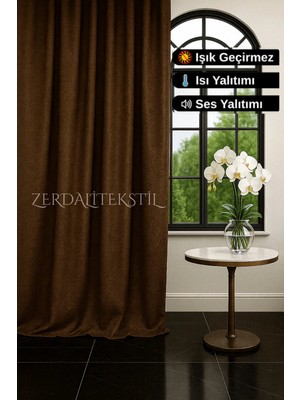 Zerdali Tekstil Lüks 1. Sınıf Özel Dikim Kahverengi Blackout Işık Geçirmez Fon Perde Ekstraforlu Karartma Blackout