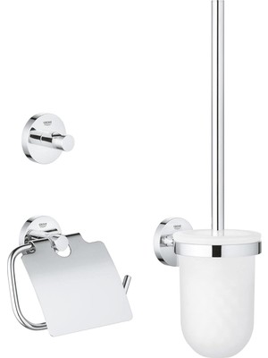 TeknoKapsül Grohe Start Quickfix Üçlü Tuvalet Aksesuar Seti, Kapaklı Tuvalet Kağıtlığı, Tuvalet Fırçası, Bornoz Askısı, Duş/banyo Aksesuarları, Krom, 41204000