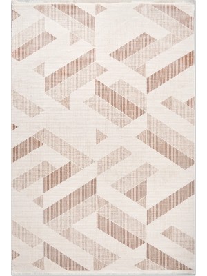 Rugzella Krem Bej Modern Geometrik Üçgen Desenli Makine Dokuma Halı