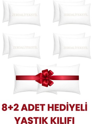 Zerdali Tekstil 8+2 Hediyeli 10 Adet Beyaz Fermuarlı Yastık Kılıfı 50X70 cm