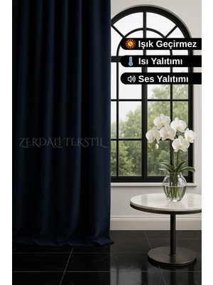 Zerdali Tekstil Lüks 1. Sınıf Özel Dikim Lacivert Blackout Işık Geçirmez Fon Perde Ekstraforlu Karartma Blackout