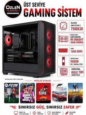 Özlen XL57 RYZEN 5 7500X3D RX 9060 XT 16GB 500GB M.2 SSD 16GB DDR5 RAM Üst Seviye Oyuncu Bilgisayarı