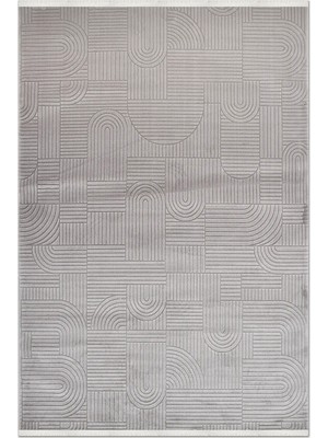 Rugzella Gri Krem Kesme Dokulu Geometrik Kemer Desenli Modern Halı