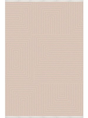 Rugzella Bej Krem Modern Geometrik Desenli Oymalı Görünüm Halı