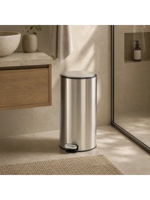 Vivarel Round Mat Saten Paslanmaz Çelik Pedallı Çöp Kovası 30 L