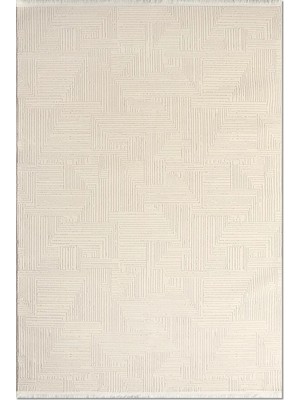 Rugzella Fjord Krem Bej Geometrik Modern Labirent Desenli Halı