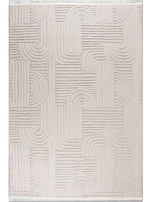 Rugzella Krem Modern Soyut Desenli Kabartma Dokulu Kesme Efektli Halı