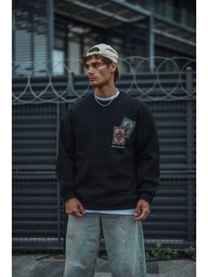Modi Uzun Kol Bisiklet Yaka Baskılı Sweatshirt - Siyah