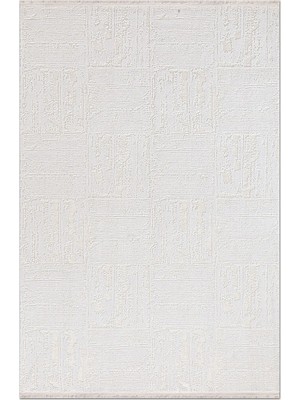 Rugzella Krem Modern Geometrik Kabartma Dokulu Kare Desenli Halı