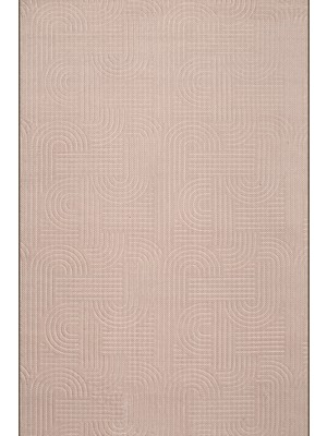 Rugzella Pudra Pembe Modern Geometrik Kemer Desenli Kabartmalı Halı