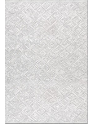 Rugzella Krem Bej Modern Geometrik Baklava Desenli Kabartmalı Halı