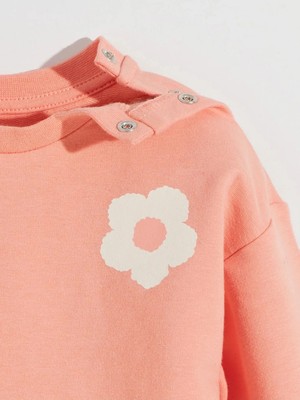 LC Waikiki Lcw Kids Mercan Bisiklet Yaka Çiçekli Kız Çocuk Sweatshirt ve Eşofman Alt 2'li