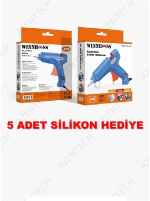 Mikasso Metal UÇLU-DÜĞMELI-40W-190C 11MM Çapında Kalın Sıcak Mum Silikon Tabancası+5 Silikon Hediye