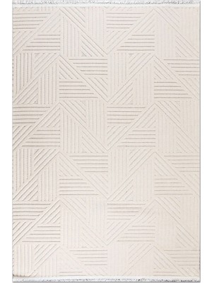 Rugzella Krem Bej Modern Geometrik Baklava Desenli Kabartmalı Dokuma Halı