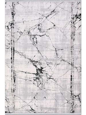 Rugzella Aspen Açık Gri Krem Siyah Mermer Desenli Modern Soyut Halı