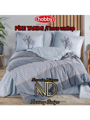 Nur Store Poplin Pike Takımı Çift Kişilik Tanya Indigo