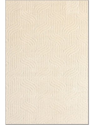 Rugzella Krem Bej Modern Soyut Desenli Kabartma Dokulu Yumuşak Halı