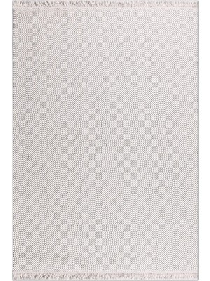 Rugzella Krem Bej Düz Renk Dokulu Püsküllü Modern Kilim Görünümlü Halı