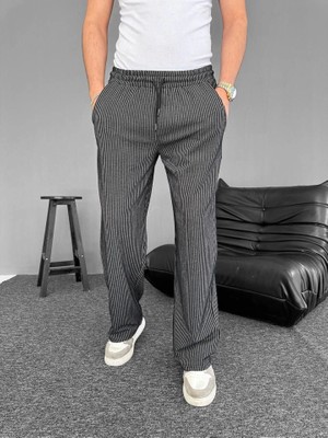 Modi Su Yolu Çizgili Cepli Pantalon Siyah